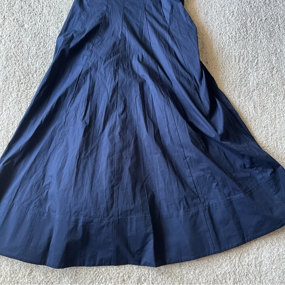 ✨NEW✨ STAUD Wells Midi Dress Navy Blue Classic Stretch Cotton Poplin Fit & Flare - Picture 4 of 9